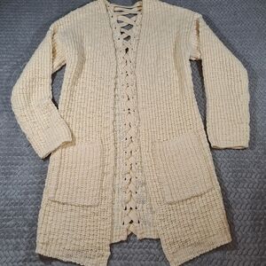Cozy Cream Knit Cardigan with Lace-Up Detail